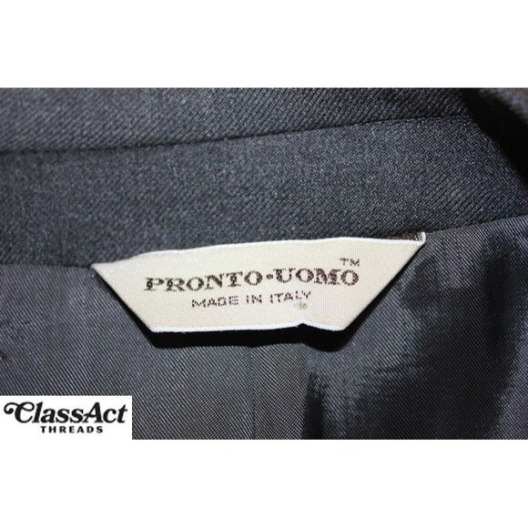 Pronto Uomo Super 100's Italy Gray 2 Piece Suit 3 Btn 42R Pleated Fronts 34" W - Picture 9 of 12